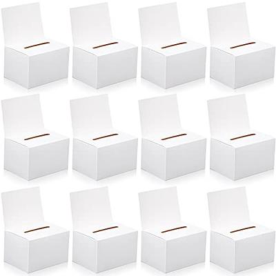 ALBEN Ballot Box for Suggestions Donations Raffles White Glossy Cardboard  Boxes with Removable Header in Medium Size 6x6x6 inches with Slot for