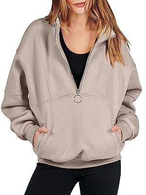 Meladyan Womens Half Zip Sweatshirt Oversized Long Sleeve Collar Drop Shoulder Solid 1/4 Zipper Pullover Jacket