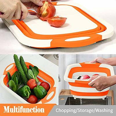 Collapsible Cutting Board, Foldable Chopping Board with Colander,  Multifunctional Kitchen Vegetable Washing Basket Silicone Dish Tub for BBQ  Prep/Picnic/Camping 