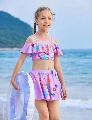 Arshiner Girls Bathing Suit Size 10-12 Fashion Off Shoulder Swimsuit Purple Floral  Ruffle Sleeve Beach Surf Bikini Swimwear Set - Yahoo Shopping