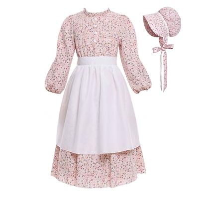 3 Pcs Floral Deluxe Colonial Costume Dress (Dress + Apron + Hat)