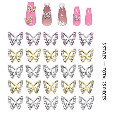 SILPECWEE 100pcs Butterfly Nail Charms 3D Gold Silver Butterflies