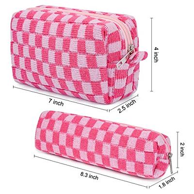 SOIDRAM 6 Pcs Checkered Makeup Bag Preppy Cosmetic Bag Bulk Pink