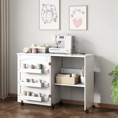 Folding Sewing Table Shelves Storage Cabinet Craft Cart With