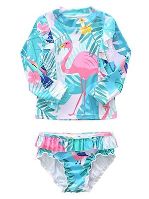 Botanical Flamingo Short Sleeve Zip-up Rash Guard Set, navy