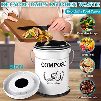 AOSION Kitchen Compost Bin Counter,1.0 Gallon Indoor Compost Bin with Lid,Compost  Bucket Countertop Composter Container with 3pcs Charcoal Filters,Non-Slip  Mat,Drainage Mat,White - Yahoo Shopping