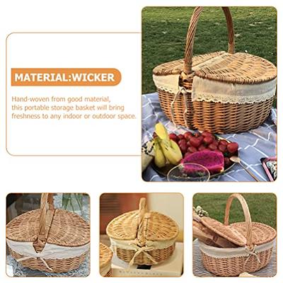 Red Co. Wicker Picnic Basket with Folding Lid and Handle Storage Container  for Picnic, Camping, Outdoors