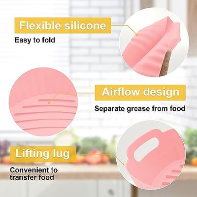 Air Fryer Insert Foldable Rectangular/Square/Rounded Liner Oil Resistant  and Flexible Tray with Handle for Home Making Fried Chicken Pink Folding A