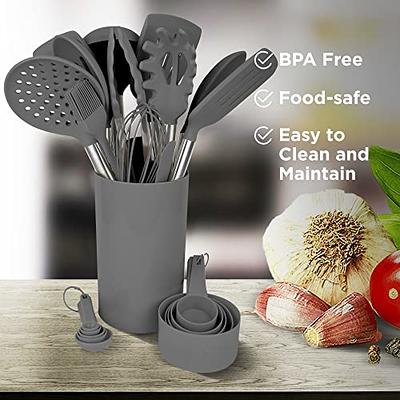 Kinfayv Silicone Cooking Utensils Kitchen Utensil Set, 21 Pcs Wooden Handle Nontoxic BPA Free Silicone Spoon Spatula Turner T