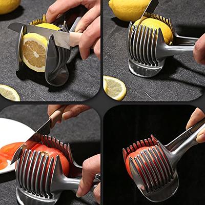 Tomato Slicer Tool, Stainless Steel Tomato Slicer Lemon Cutter with Handle,  Lemon slicer Kitchen Cutting Aid Holder Tools for Fruits and Vegetables