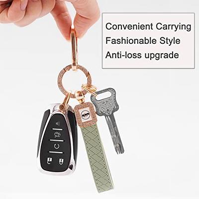  QBUC Genuine Leather Car Keychain,Universal Heavy Duty Metal Key  Chain Accessories,Car Fob Key Keychain Holder with 360 Degree Rotatable  Snap Swivel and Anti-Lost D-Ring for Men Women(White) : Automotive