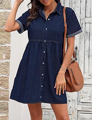 Women's Denim Dress Sleeveless Button Down Casual Jean Shirt Dresses Midi  Length Lapel Collar Jean Dress with Belt at  Women's Clothing store