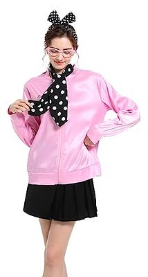 Pink Ladies Grease Jacket Back to the 50s Grease Costume for Girls with  Glasses,Scarf,Earrings