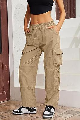 Parachute Pants for Women Drawstring Baggy Cargo Pants Y2K Trouser Low  Rised Jogger Sweatpants