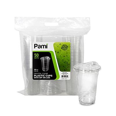 30 Pack Clear Cups with Strawless Sip-Lids, Iced Coffee Cups with
