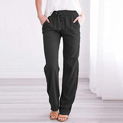 Wide Leg Linen Pants for Women Summer High Waist Drawstring