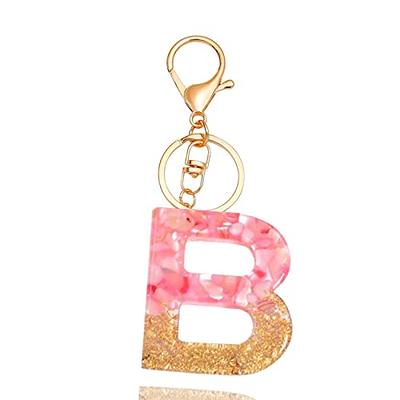 Fuqimanman2020 Glitter Letter A-Z Keychain Pink Blue Resin Alphabet Initial  Letter Accessories with Purple Tassel Glass Ball