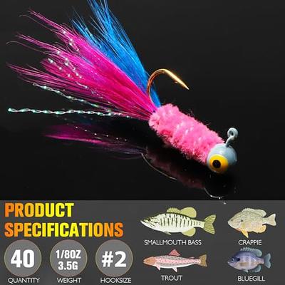 Dovesun Crappie Jigs, Jig Heads with Feather Hand-Tied Marabou Jigs 40pcs  Ice  Fly Fishing Lures 10 Colors 1/8oz Fishing Hair Jigs for Panfish  Sunfish Walleye - Yahoo Shopping