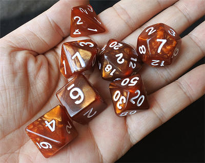 Gold Swirl Acrylic Black Numbered Dice Set Polyhedral DND Dungeons and Dragons 