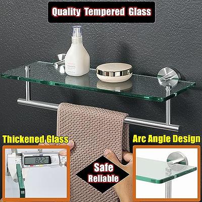 Bathroom Shelf Tempered Glass Floating Shelves Wall Mounted Storage & Towel  Bar