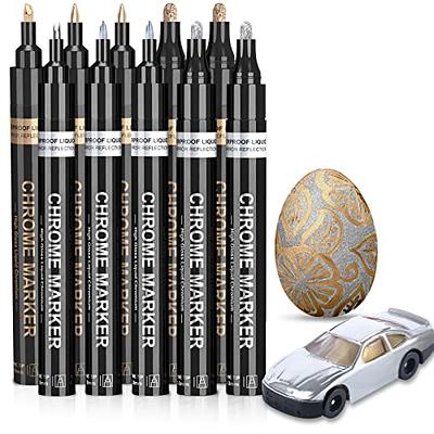 Copper Liquid Chrome Marker Set: 5pcs Oil- based Liquid Chrome Paint Pen,  Permanent Reflective Chrome Touch Up Markers for Model Metal Plastic Glass