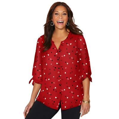 Plus Size Women's Georgette Buttonfront Tie Sleeve Cafe Blouse by  Catherines in Classic Red Tossed Hearts (Size 4X) - Yahoo Shopping