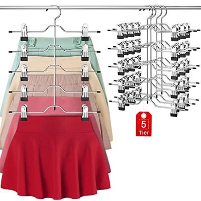 5-Tier Skirt Hangers with Clips (3 PK) Space Saving Pant Hangers in one  Clothes for Closet Bottom Metal Hangers