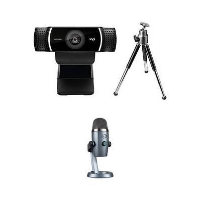 Microphones Yeti Blackout Microphone with Logitech C922 Pro Stream Webcam in Blue