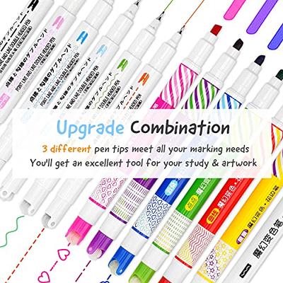 AOROKI 15 Colors Curve Highlighter Pens set?15 Different Shapes Dual Tip Markers Cool Pens for Journal Planner Scrapbook Art