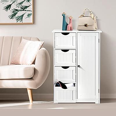 Wooden 4 Drawer Bathroom Storage Cabinet with Adjustable Shelve - White