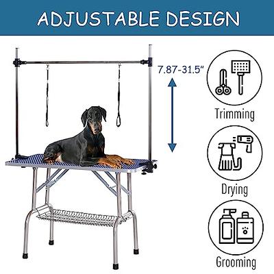 Unovivy unovivy dog/pet grooming table foldable height adjustable - 36-inch  portable dog grooming table with arm noose & mesh tray, m