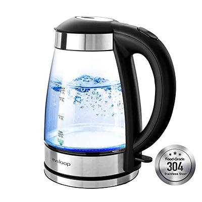 Ovente Electric Hot Water Glass Kettle 1.5 Liter Borosilicate Glass with ProntoFill Technology, Red KG516R