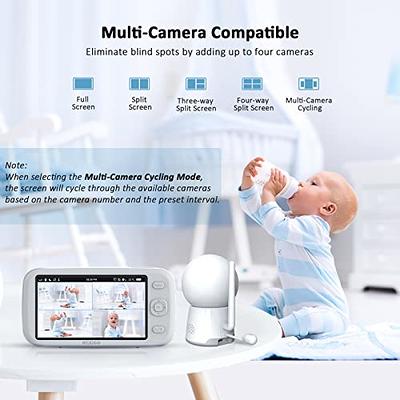 NexiGo Video Baby Monitor with Camera and Audio, 5 Inch Split IPS Screen,  Support Up to 4 Cameras, 2-Way Audio, Pan-Tilt-Zoom, 4800mAh Battery