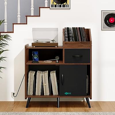 Record Player Stand, Vinyl Record Storage Table with 4 Cabinet, Turntable Stand with Record Storage, Mid-Century Modern Record Player Table for