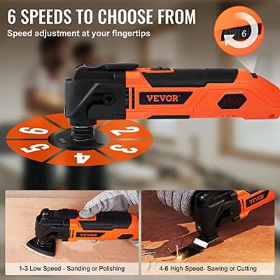 VEVOR Multitool Oscillating Tool Corded 2.5 Amp Oscillating Saw Tool with LED Light 6 Variable Speeds 3.1° Oscillating Angle 11000-22000 OPM 16pcs