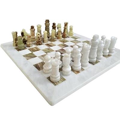 Handmade Classic Onyx Marble Chess Board Game Set - 12 in with Blue Box