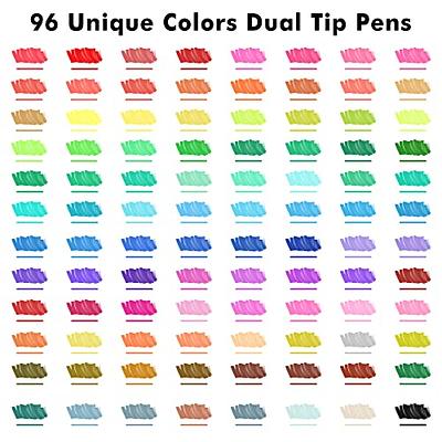 Dual Tip Brush Pens Art Markers, Shuttle Art 96 Colors Fine and Brush Dual  Tip Markers Set with Pen Holder and 1 Coloring Book for Kids Adult Artist