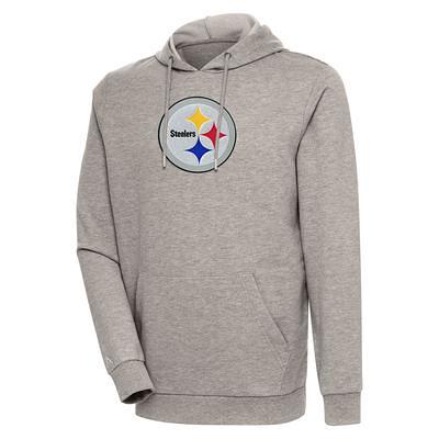 Men's Antigua Oatmeal Pittsburgh Steelers Action Chenille Pullover