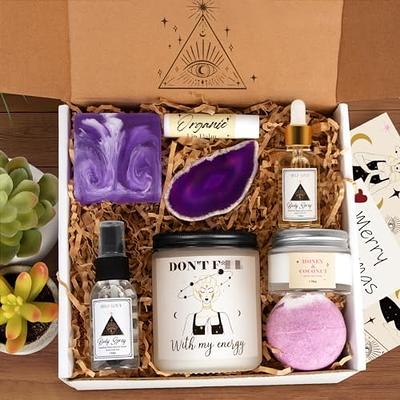 Birthday Gifts for Mom from Daughter Son Husband, 12Pcs Relaxing Spa Gift  Basket Set, Care Package Get Well Soon Gifts Basket, Purple Blanket Tumbler