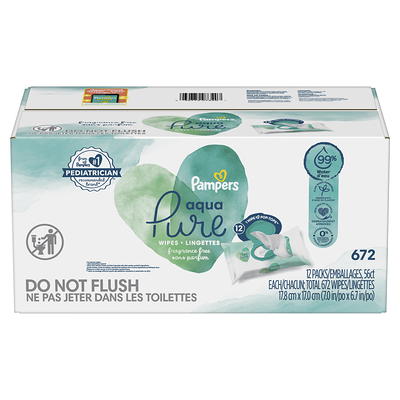 Pampers Aqua Pure Sensitive Baby Wipes, 99% Water, Hypoallergenic,  Unscented, 12 Flip-Top Packs (672 Wipes Total)