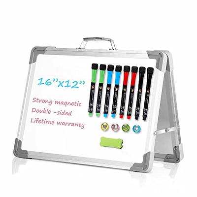 GMAOPHY Dry Erase White Board, 16inX12in Large Magnetic Desktop Whiteboard with Stand, 10 Markers, 4 Magnets, 1 Eraser, Portable Double-Sided White