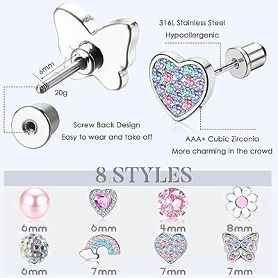 LOLIAS Hypoallergenic Screw back Earrings for Girls Women 316L Surgical  Steel CZ ScrewBack Earring 8 Pairs Colorful Heart Butterfly Flower  Sensitive Tiny Stud Earrings Set - Yahoo Shopping