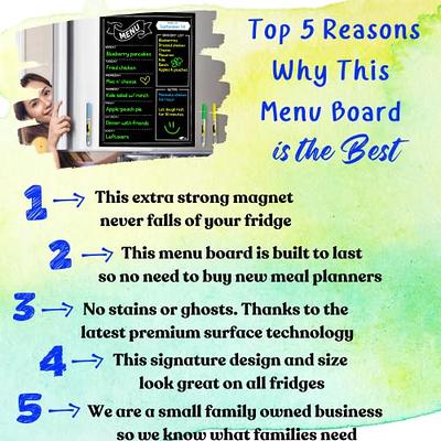 Magnetic Menu Board for Kitchen with Vibrant Neon Chalk Markers