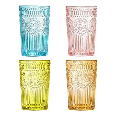 6 Pack 12 Oz Vintage Drinking Glasses, Embossed Romantic Water