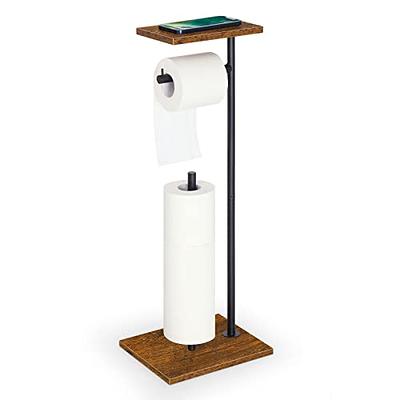 Rustic Wood Toilet Paper Holder Stand with Shelves Multiple Rolls