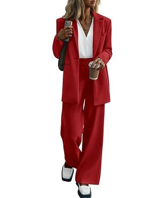 KIRUNDO Womens Blazer 2 Piece Set Long Sleeve Red Blazer and Wide