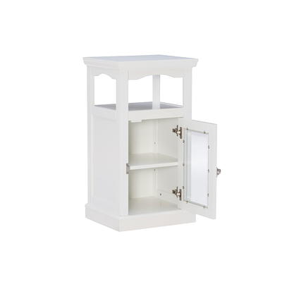 URTR Modern White Narrow Tall Slim Floor Cabinet with 2 Glass Doors and Adjustable Shelves for Bathroom, Entryway, Kitchen