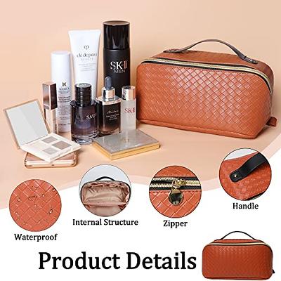 SOIDRAM Large Capacity Travel Cosmetic Bag Makeup Bag Checkered Leather Makeup  Bag Organizer Women Portable Toiletry Bag Flat Lay Everything Cosmetic Bag  Black - Yahoo Shopping