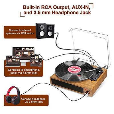 Record Player, FYDEE Bluetooth Turntable with 2 Built-in Stereo Speakers,  3-Speed 33/45/78 RPM LP Vinyl Player, Vintage Vinyl Turntable Player