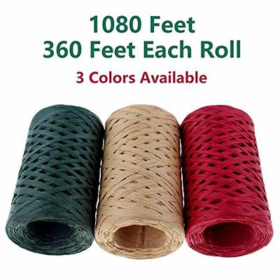 CREATRILL Raffia Ribbon Red Green Natural 3 Rolls 1080 Feet, 360